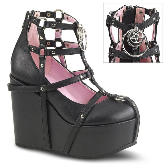 Gothic Pentagram Platform Wedge Ankle Boots - Picture 2 of 4